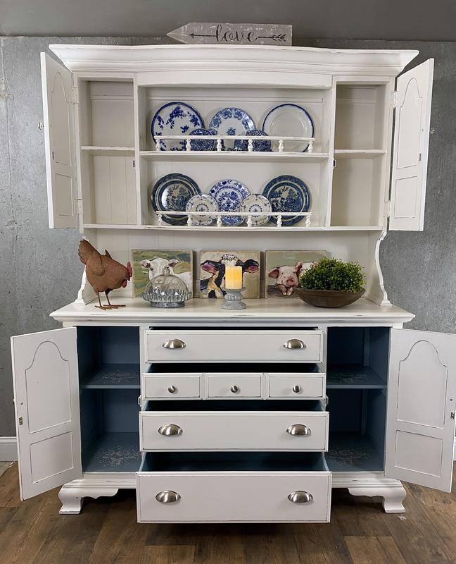 farmhouse hutch with stencils
