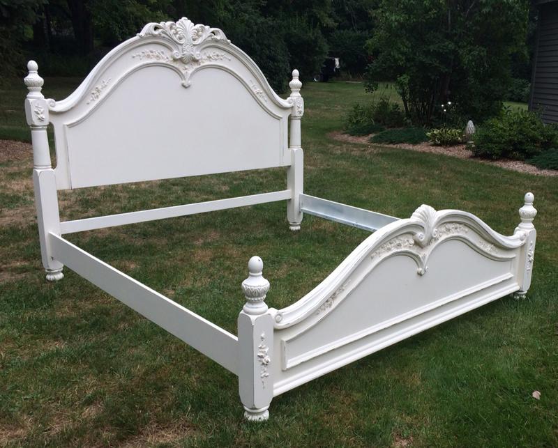 White painted romantic king bed