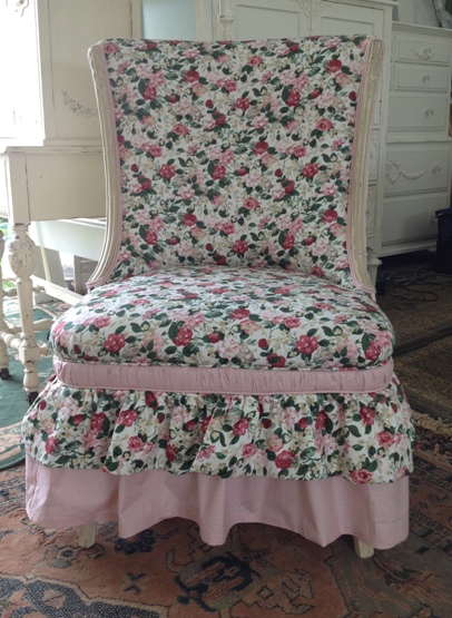 rose print nursery chair on vintage frame