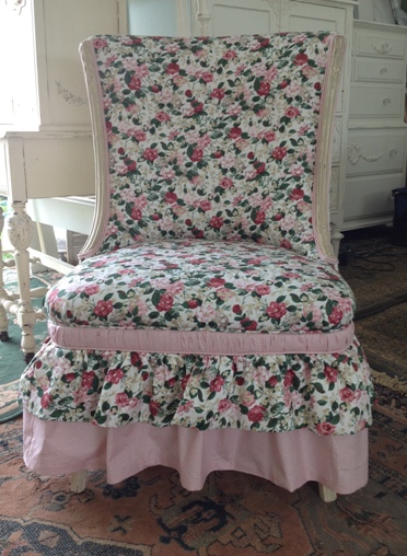 rose print upholstered shabby chic chair